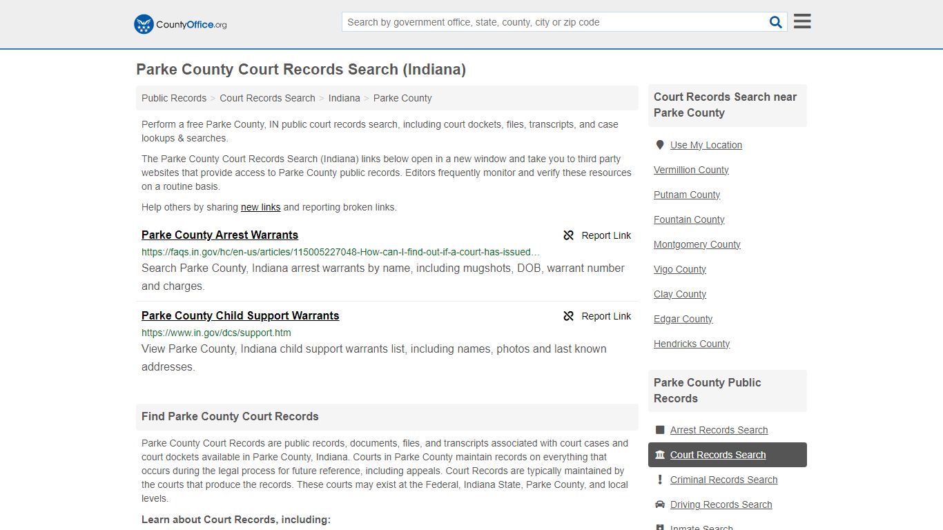 Parke County Court Records Search (Indiana) - County Office